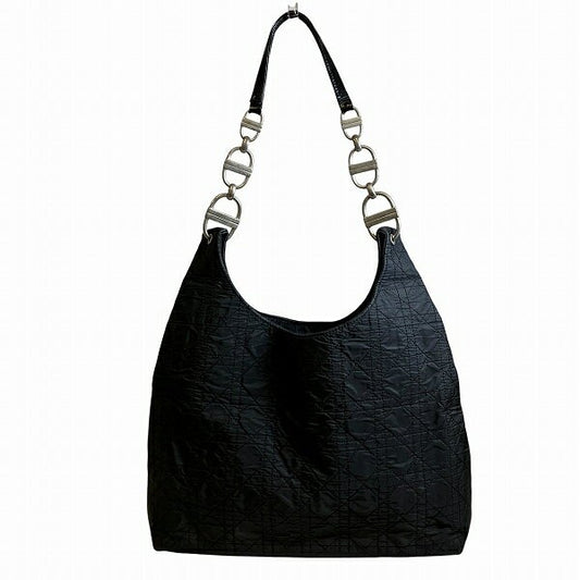 Christian Dior Hand Shoulder Bag Tote Purse Cannage Nylon Black Authentic