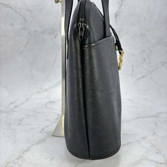 Christian Dior Hand Bag Tote Purse Trotter PVC Leather Black Authentic