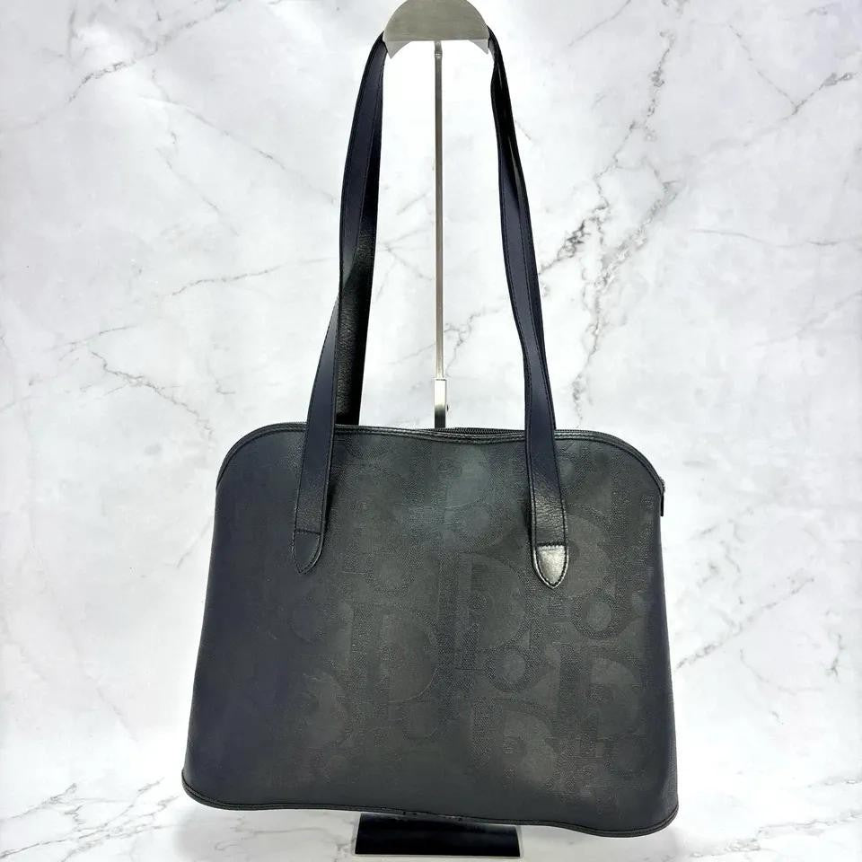 Christian Dior Hand Bag Tote Purse Trotter PVC Leather Black Authentic