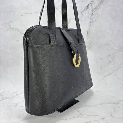 Christian Dior Hand Bag Tote Purse Trotter PVC Leather Black Authentic