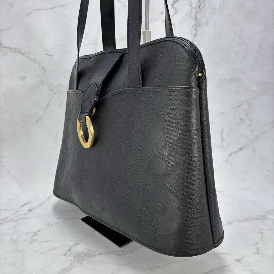 Christian Dior Hand Bag Tote Purse Trotter PVC Leather Black Authentic