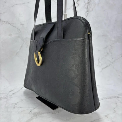 Christian Dior Hand Bag Tote Purse Trotter PVC Leather Black Authentic