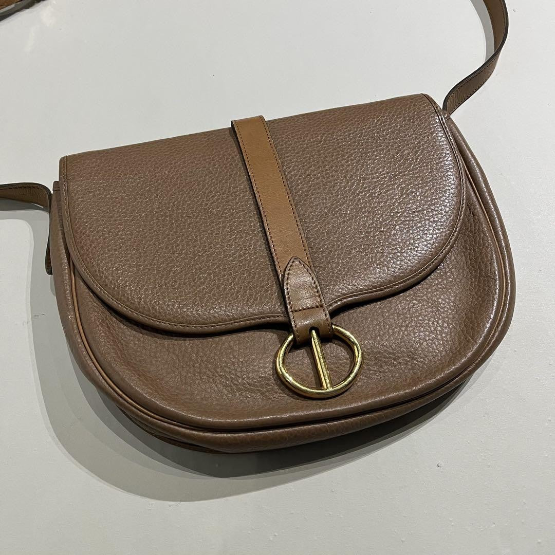 Christian Dior Shoulder Bag Purse CD Leather Camel Authentic