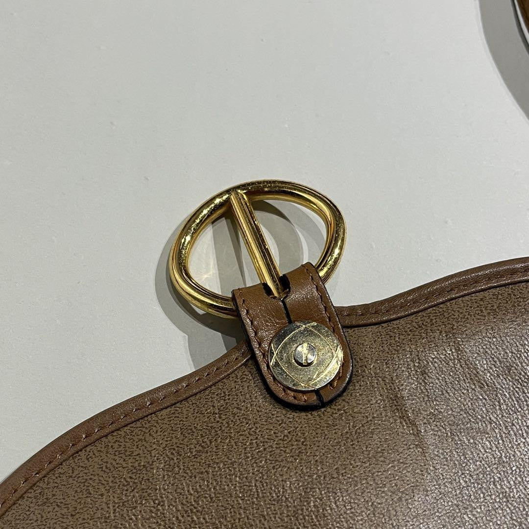 Christian Dior Shoulder Bag Purse CD Leather Camel Authentic