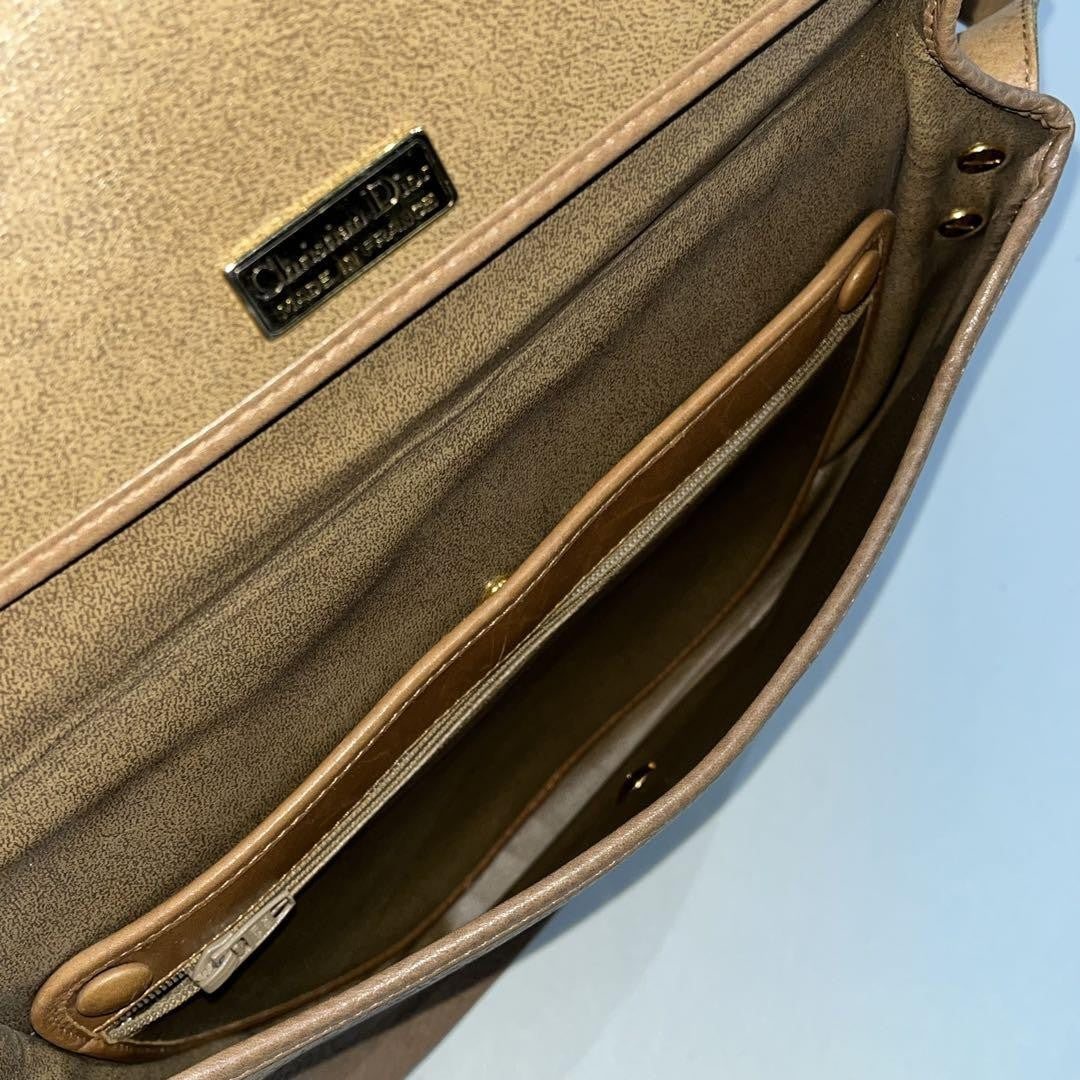 Christian Dior Shoulder Bag Purse CD Leather Camel Authentic
