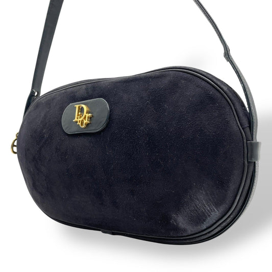 Christian Dior Shoulder Bag Purse Logo Suede Leather Navy Authentic