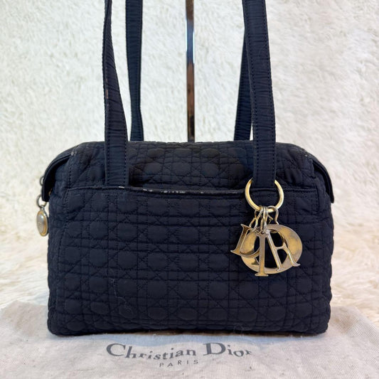 Christian Dior Hand Bag Tote Purse Cannage Nylon Black Authentic