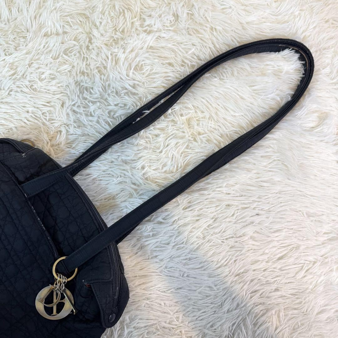 Christian Dior Hand Bag Tote Purse Cannage Nylon Black Authentic