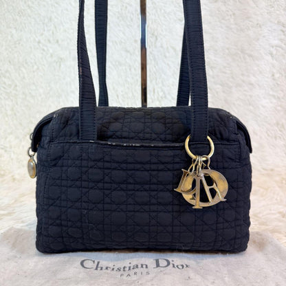 Christian Dior Hand Bag Tote Purse Cannage Nylon Black Authentic