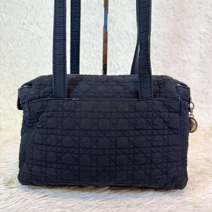 Christian Dior Hand Bag Tote Purse Cannage Nylon Black Authentic