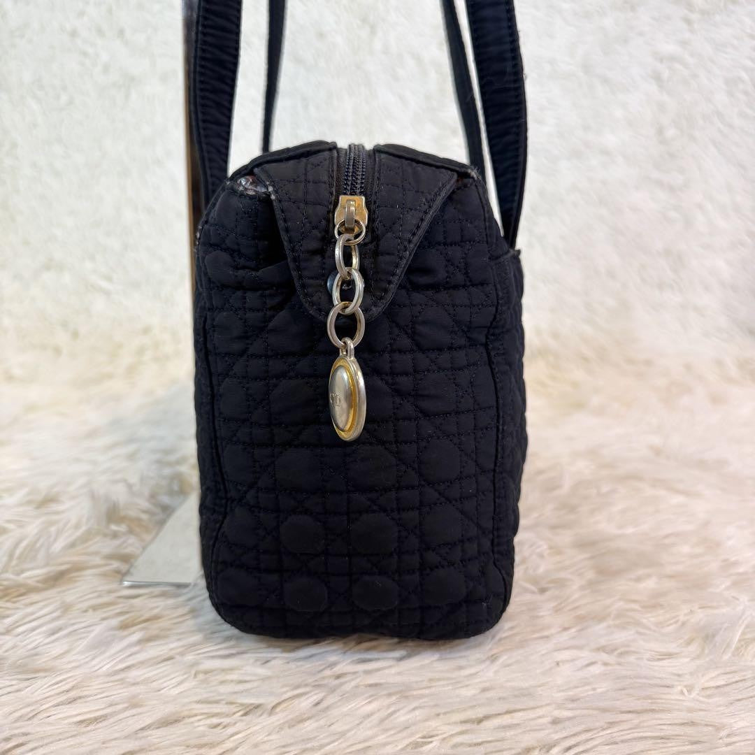 Christian Dior Hand Bag Tote Purse Cannage Nylon Black Authentic