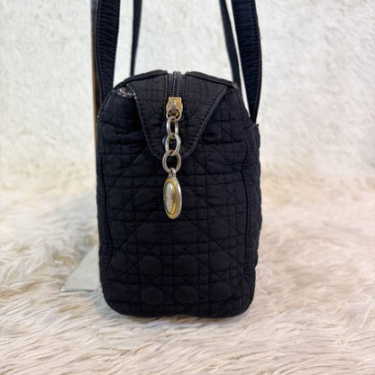 Christian Dior Hand Bag Tote Purse Cannage Nylon Black Authentic