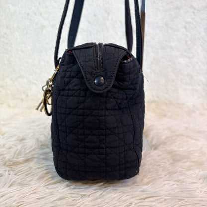 Christian Dior Hand Bag Tote Purse Cannage Nylon Black Authentic