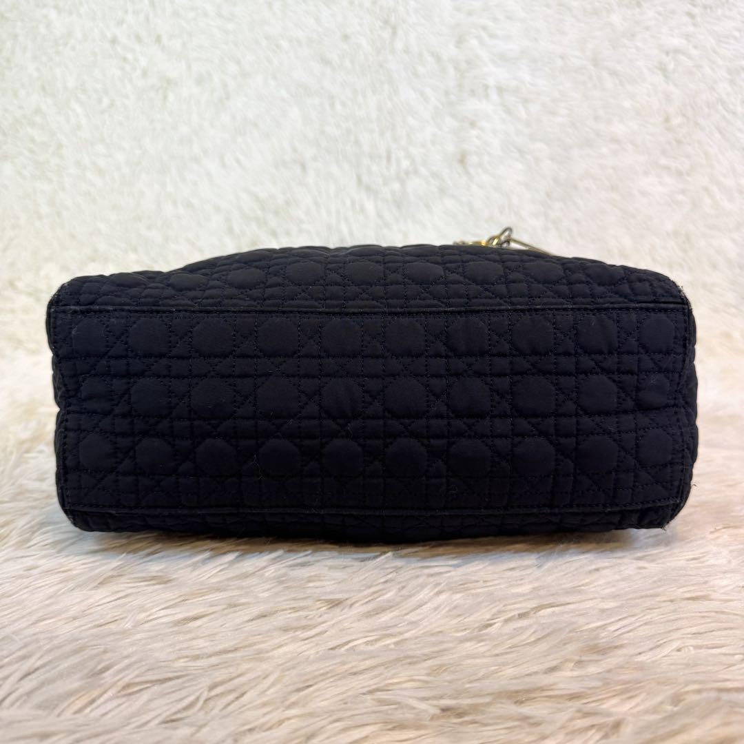 Christian Dior Hand Bag Tote Purse Cannage Nylon Black Authentic