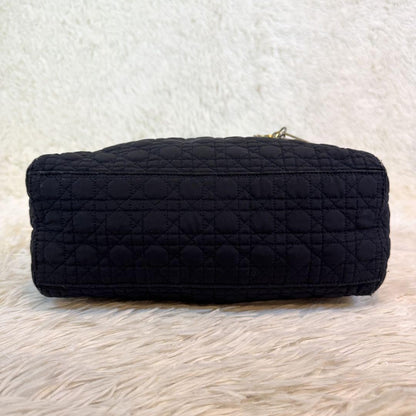 Christian Dior Hand Bag Tote Purse Cannage Nylon Black Authentic