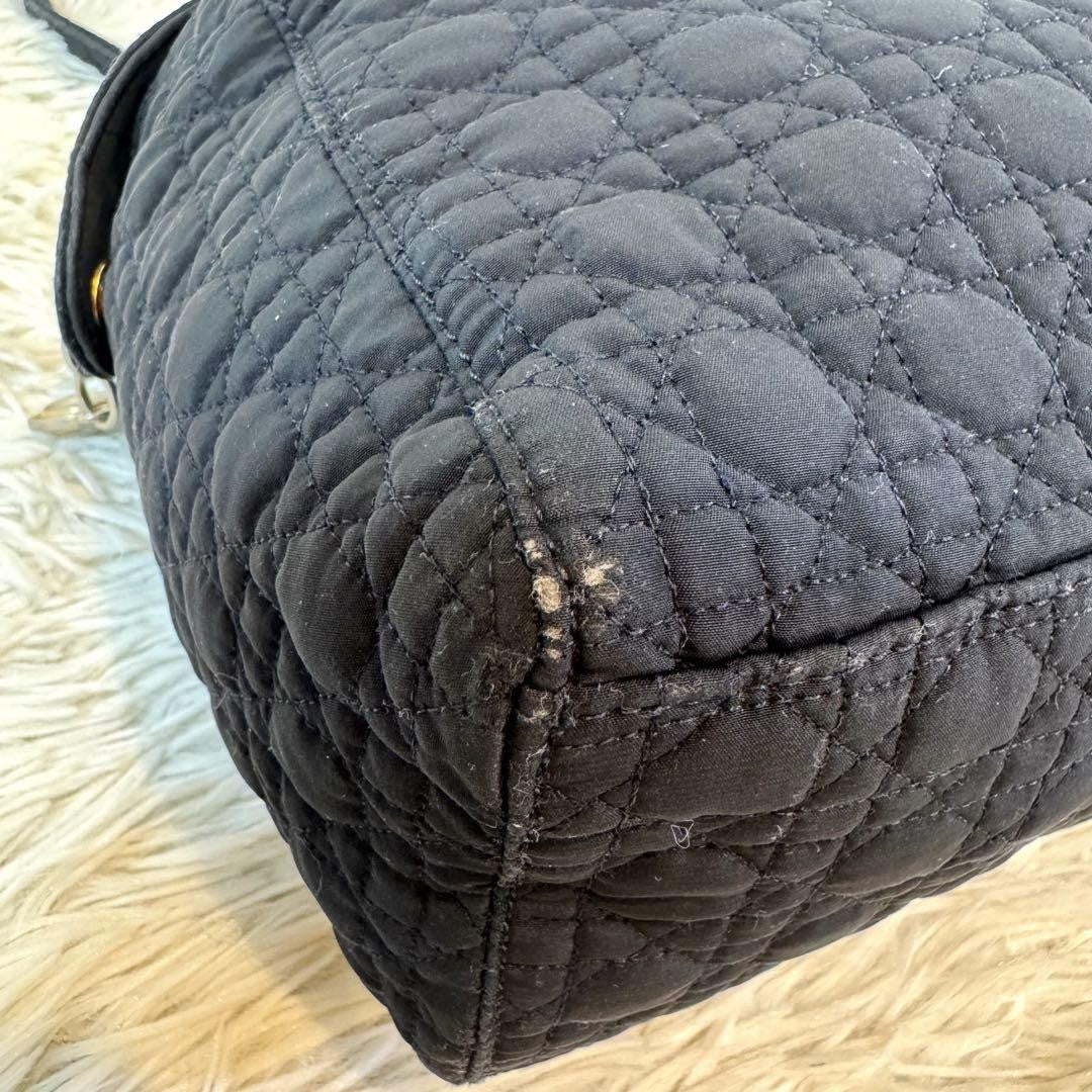 Christian Dior Hand Bag Tote Purse Cannage Nylon Black Authentic
