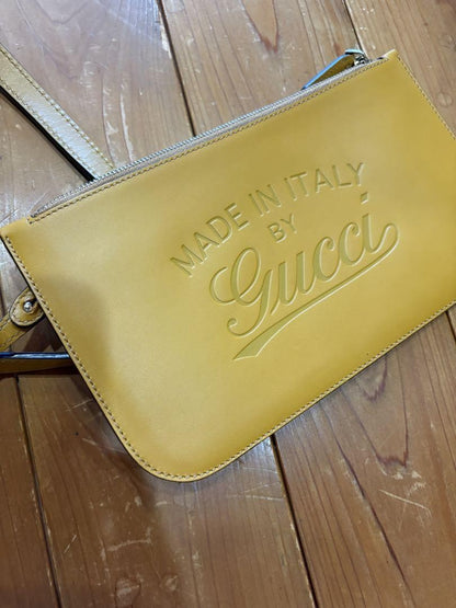 GUCCI Hand Bag Tote Purse Logo Canvas Leather White Yellow Authentic