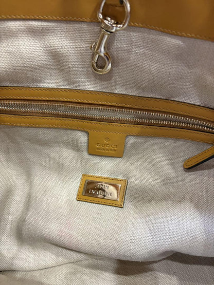 GUCCI Hand Bag Tote Purse Logo Canvas Leather White Yellow Authentic