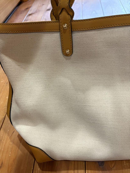 GUCCI Hand Bag Tote Purse Logo Canvas Leather White Yellow Authentic