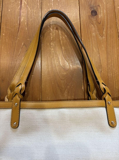 GUCCI Hand Bag Tote Purse Logo Canvas Leather White Yellow Authentic