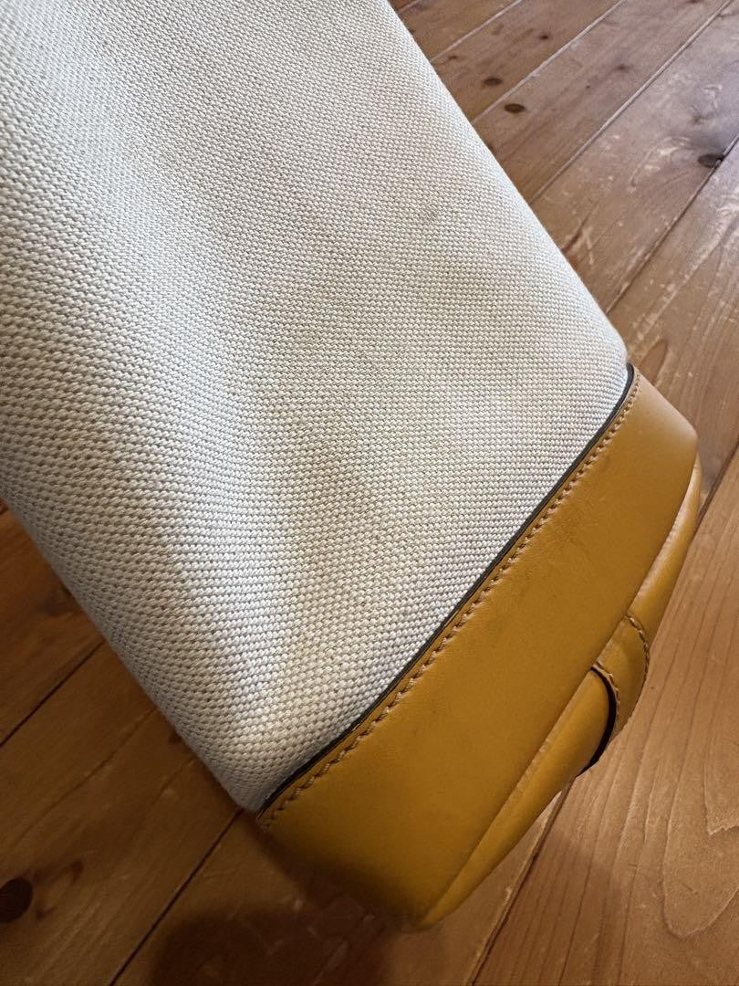 GUCCI Hand Bag Tote Purse Logo Canvas Leather White Yellow Authentic