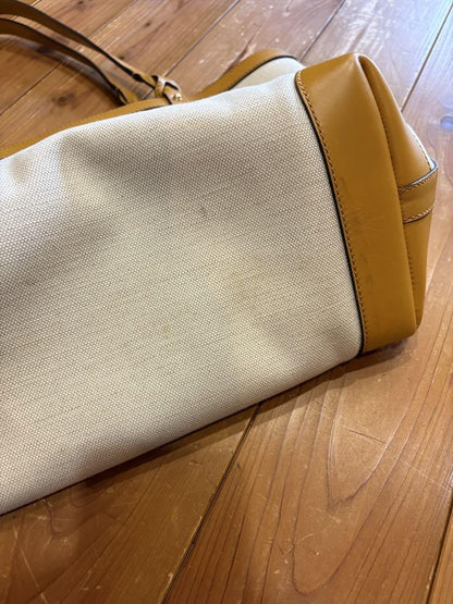 GUCCI Hand Bag Tote Purse Logo Canvas Leather White Yellow Authentic