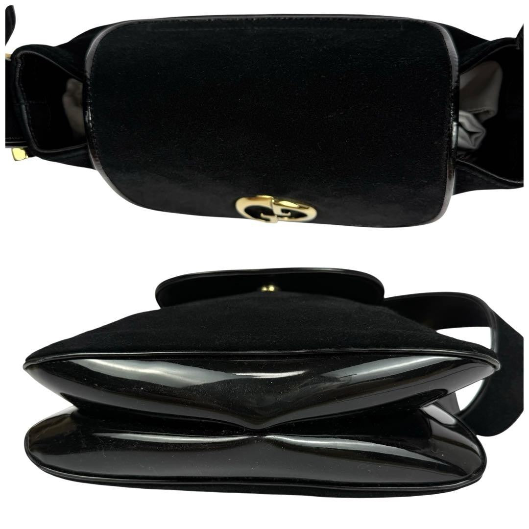 GUCCI Shoulder Bag Purse Double G Logo Suede Black Authentic