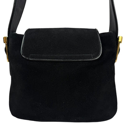 GUCCI Shoulder Bag Purse Double G Logo Suede Black Authentic