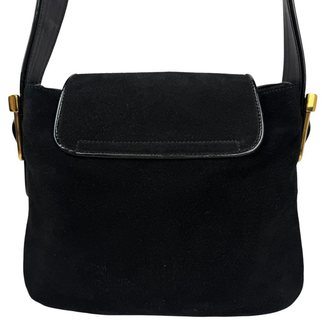 GUCCI Shoulder Bag Purse Double G Logo Suede Black Authentic