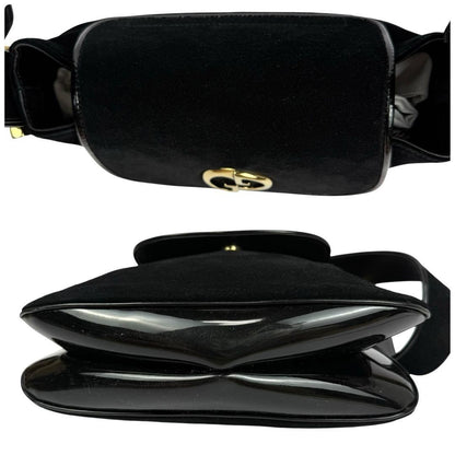 GUCCI Shoulder Bag Purse Double G Logo Suede Black Authentic