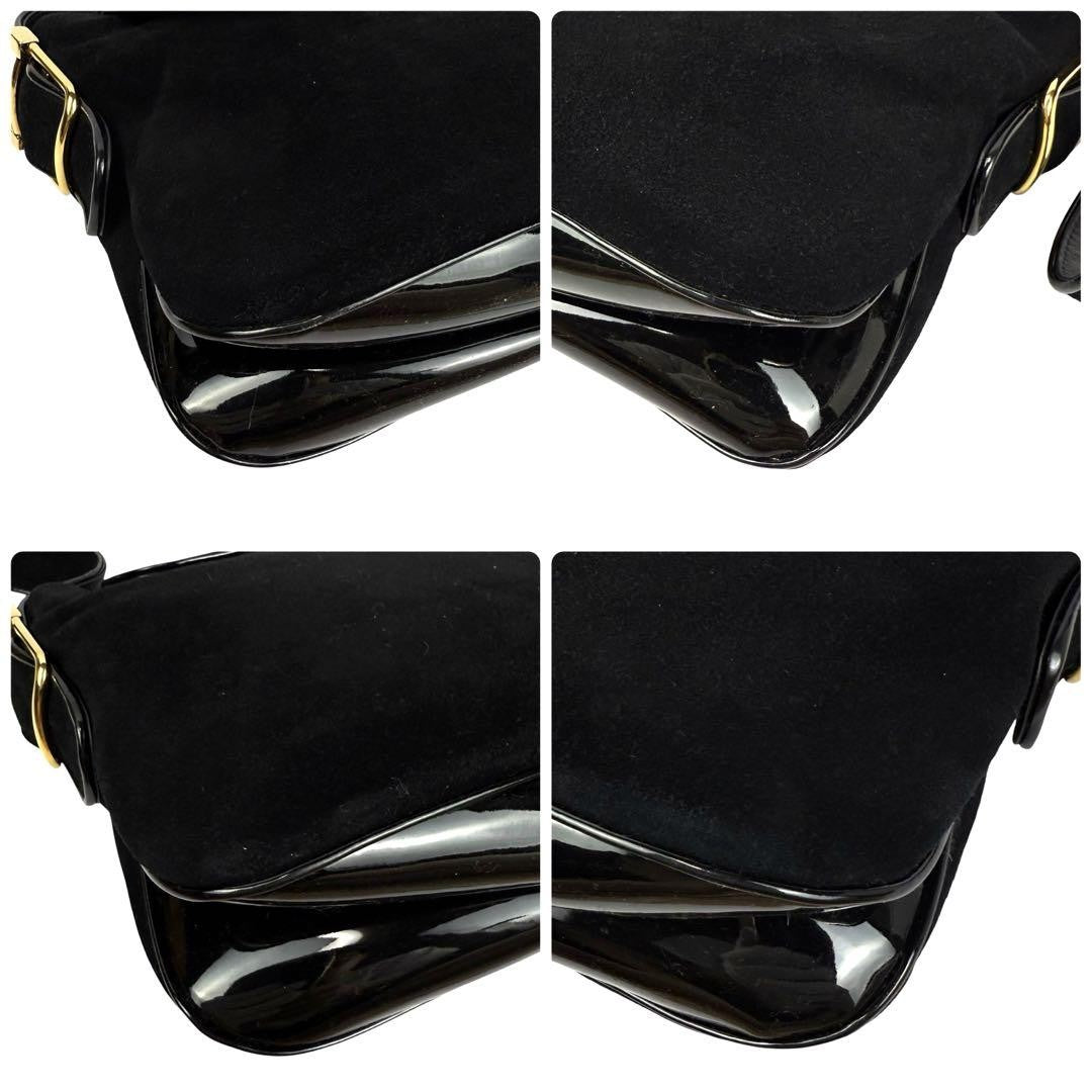 GUCCI Shoulder Bag Purse Double G Logo Suede Black Authentic