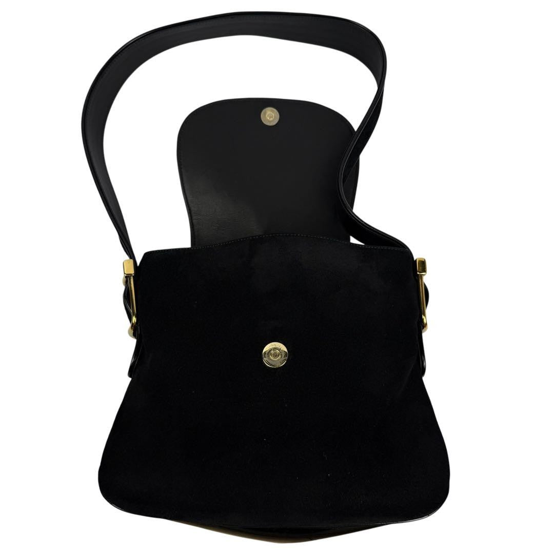 GUCCI Shoulder Bag Purse Double G Logo Suede Black Authentic