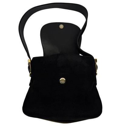 GUCCI Shoulder Bag Purse Double G Logo Suede Black Authentic