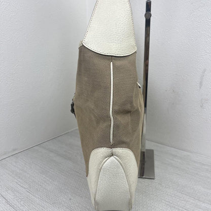 GUCCI Hand Shoulder Bag Tote Purse Canvas Leather Beige White Authentic