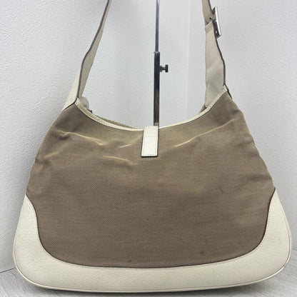GUCCI Hand Shoulder Bag Tote Purse Canvas Leather Beige White Authentic