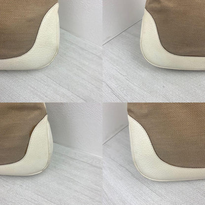 GUCCI Hand Shoulder Bag Tote Purse Canvas Leather Beige White Authentic