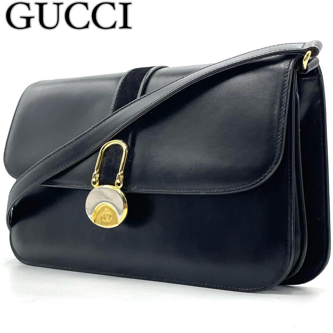 GUCCI Shoulder Bag Purse Interlocking Leather Black Authentic