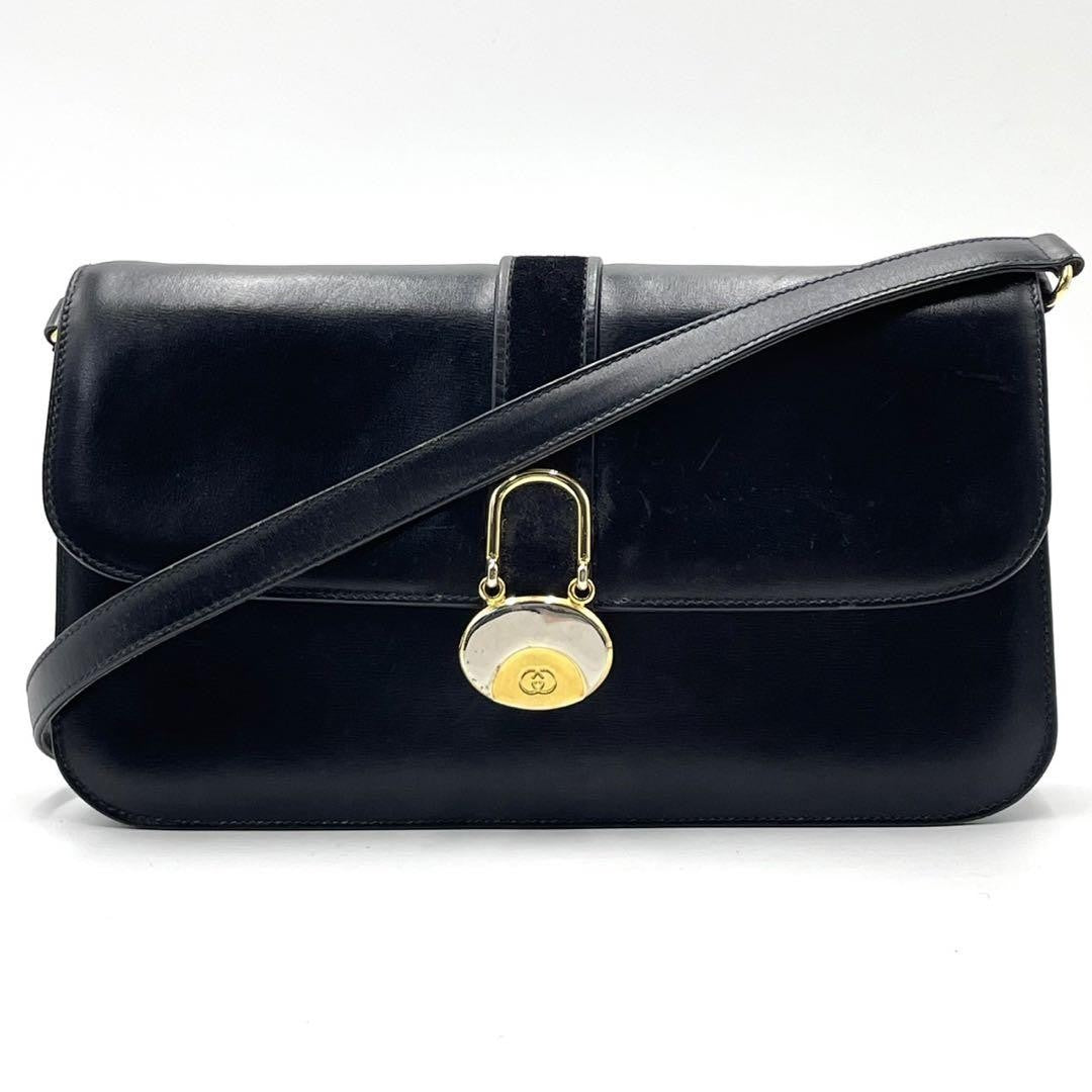 GUCCI Shoulder Bag Purse Interlocking Leather Black Authentic