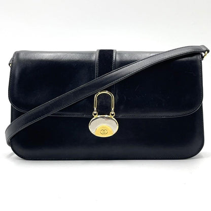 GUCCI Shoulder Bag Purse Interlocking Leather Black Authentic