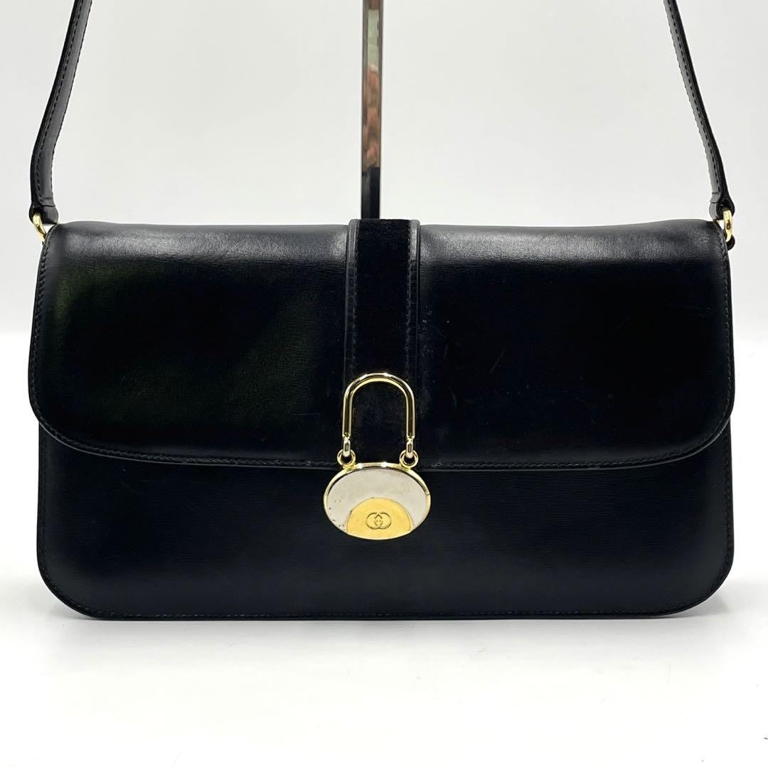 GUCCI Shoulder Bag Purse Interlocking Leather Black Authentic