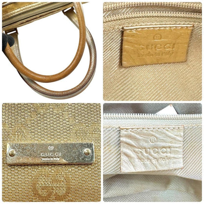 GUCCI Hand Bag Tote Purse Mini Boston GG Canvas Leather Gold Authentic