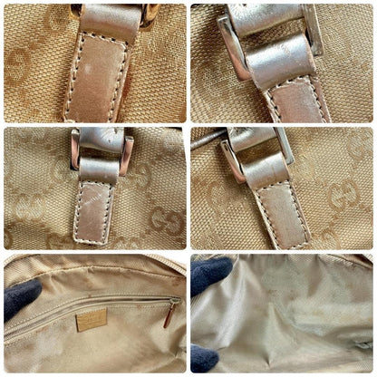 GUCCI Hand Bag Tote Purse Mini Boston GG Canvas Leather Gold Authentic
