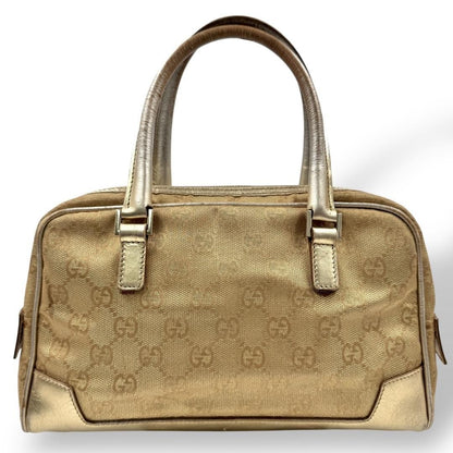 GUCCI Hand Bag Tote Purse Mini Boston GG Canvas Leather Gold Authentic