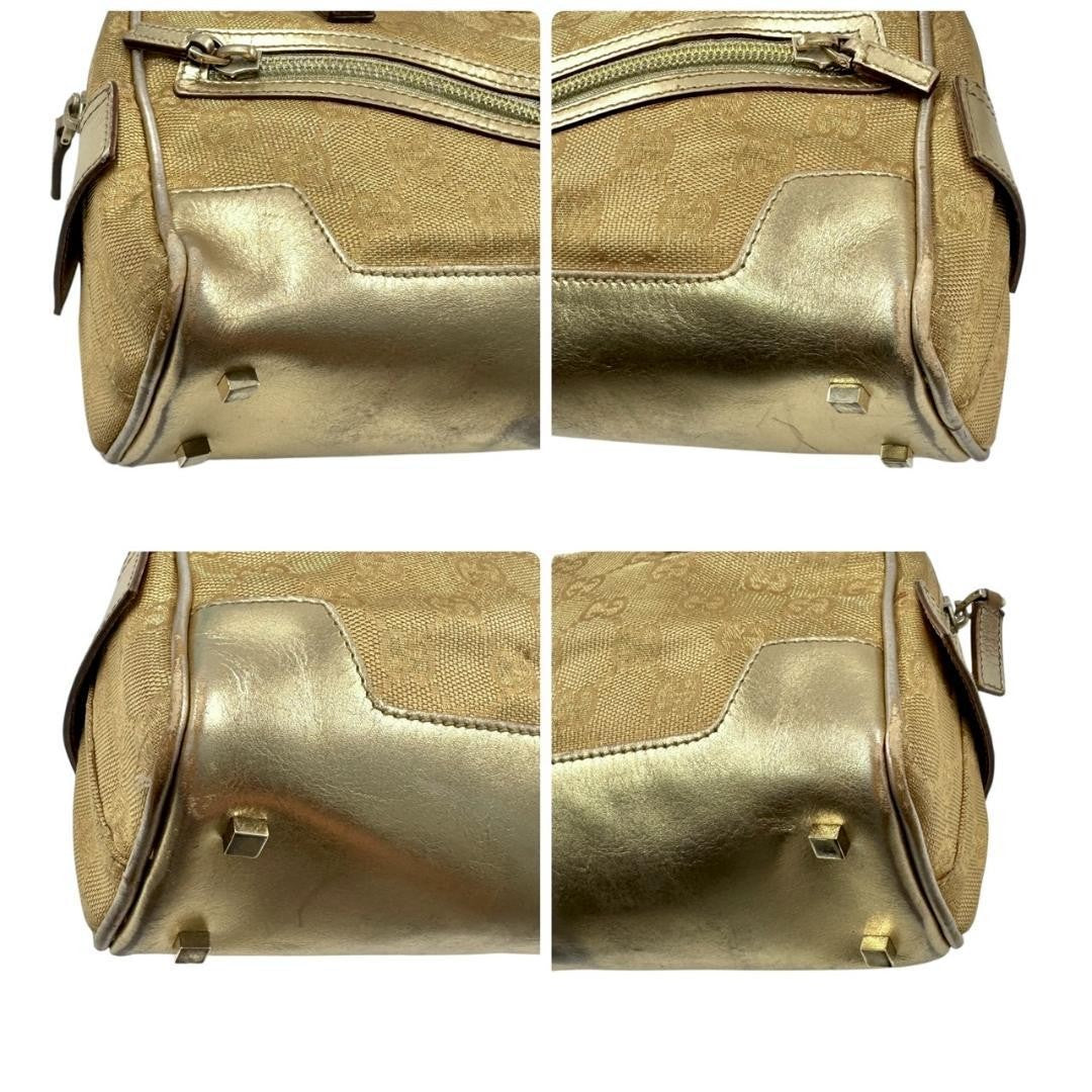GUCCI Hand Bag Tote Purse Mini Boston GG Canvas Leather Gold Authentic