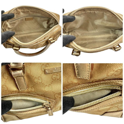 GUCCI Hand Bag Tote Purse Mini Boston GG Canvas Leather Gold Authentic
