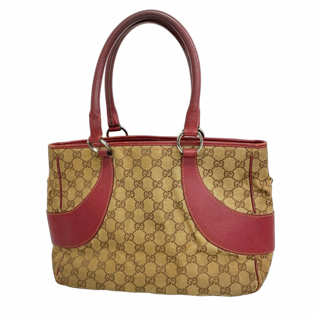 GUCCI Hand Bag Tote Purse GG Canvas Beige Bordeaux Authentic