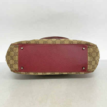 GUCCI Hand Bag Tote Purse GG Canvas Beige Bordeaux Authentic