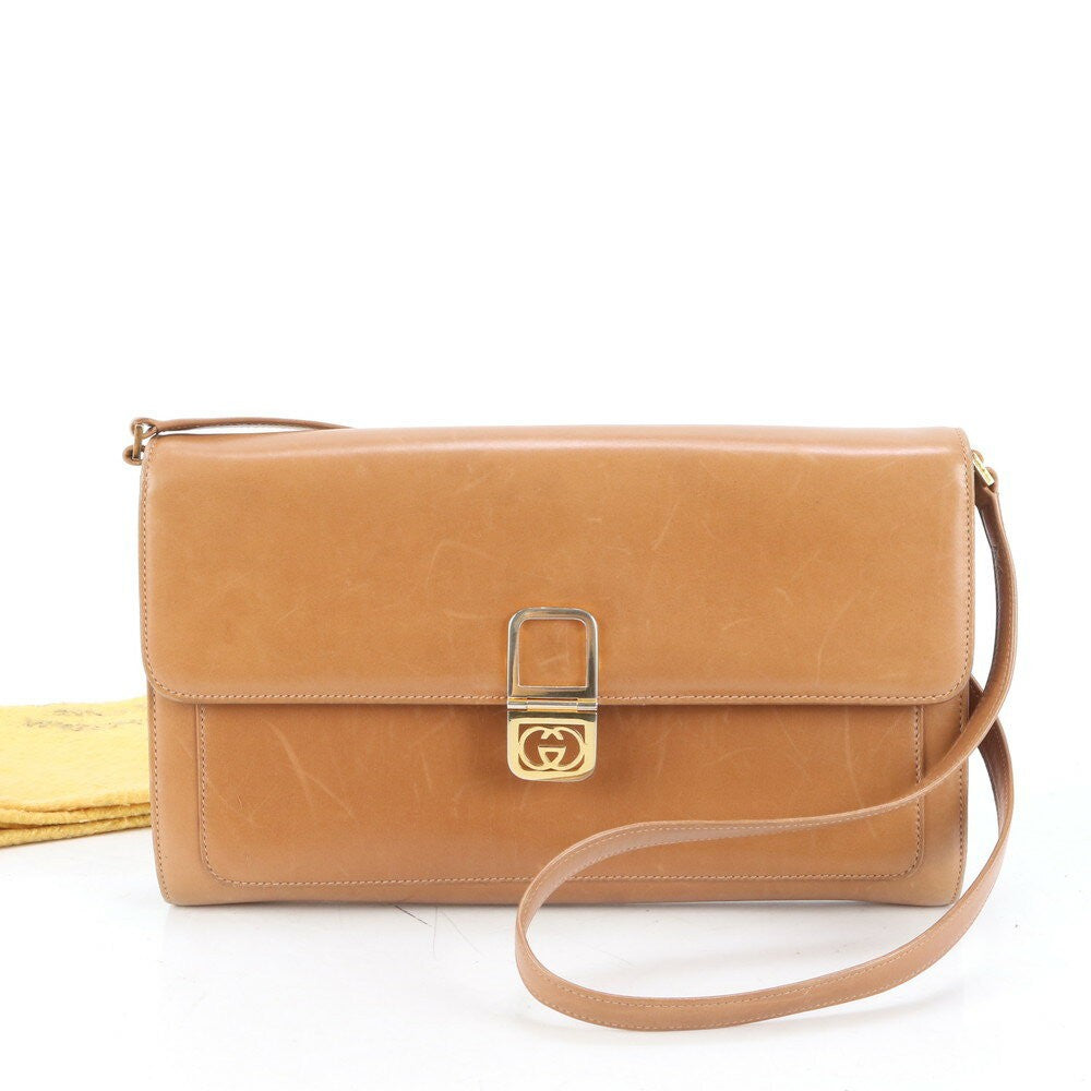 GUCCI Shoulder Bag Purse GG Leather Brown Authentic
