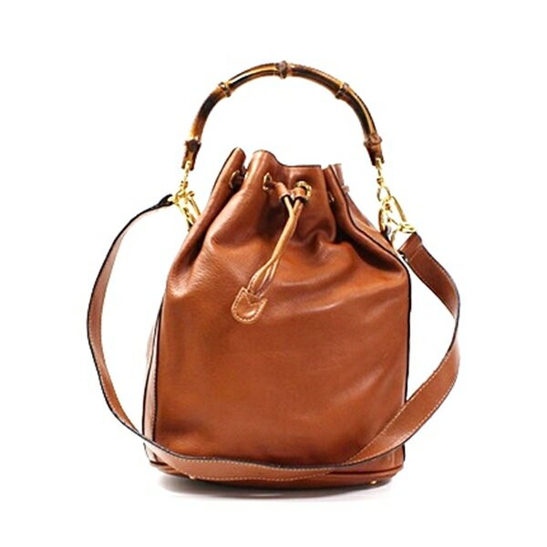 GUCCI Shoulder Bag Purse 2way Bamboo Leather Brown Authentic