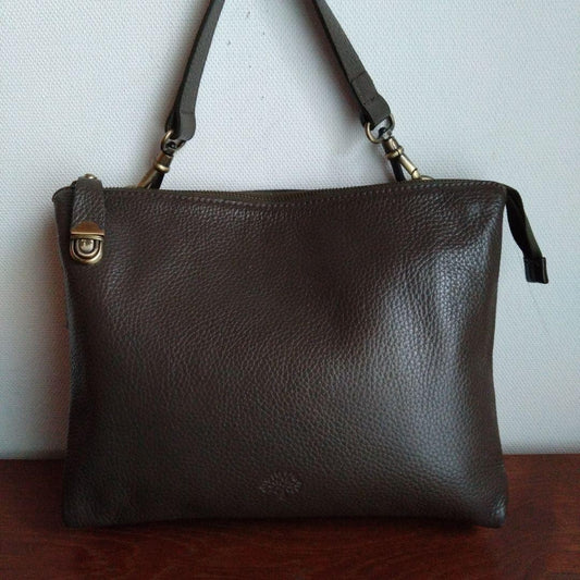 MULBERRY Hand Shoulder Bag Tote Purse Leather Dark Brown Authentic